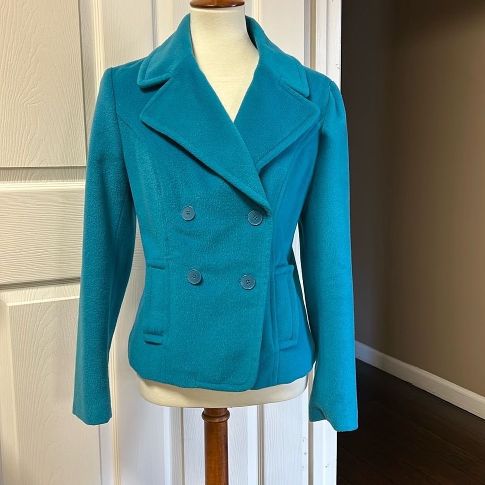 Liz Claiborne Teal Fleece Double Breasted Jacket Size Medium